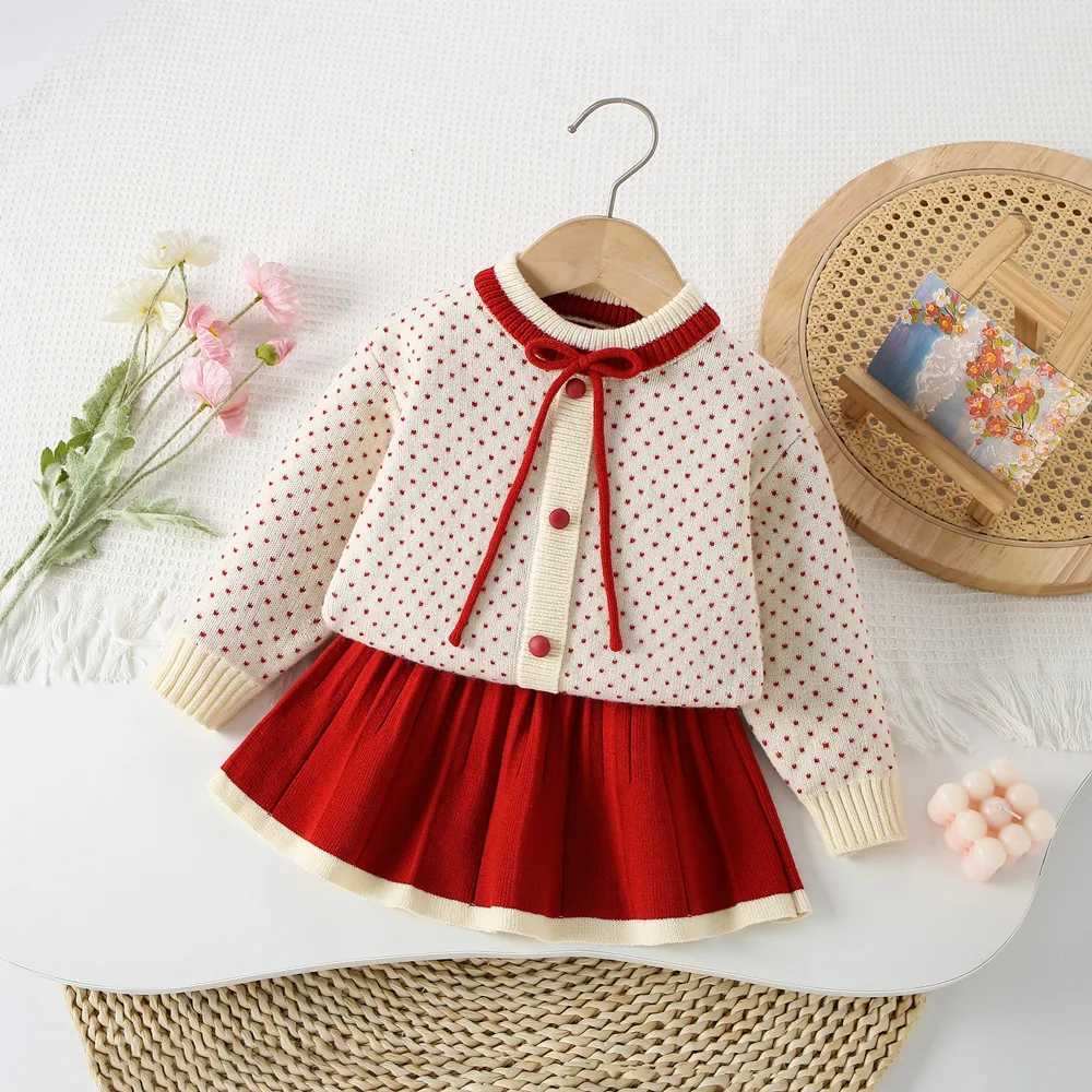 MILANCEL New Autumn Kids Sweater Set 9M5T Knit Dots Bow Girls Pullover Color Blocked Short Skirt Children Outfit Clothes 2PCS C250913