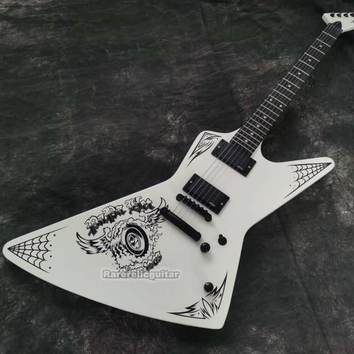 Metallic James MX 250 Papa Het White EX Electric Guitar, Dot Inlay, Black Hardware