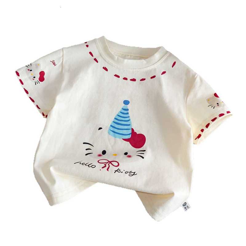 Girls' Short Sleeve T-Shirt Children's Summer Wear 2025 New Stylish Beautiful Super Cute Girl's Top Cartoon Base Shirt