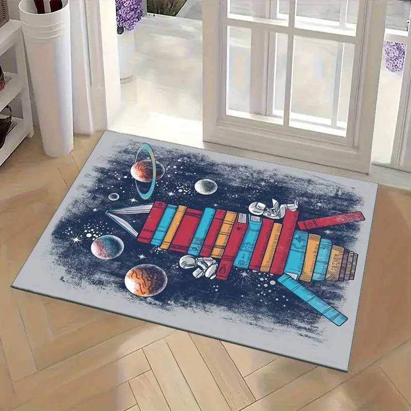 Space Bookshelf Rug for Modern Home Decor Astronaut and Planets Design Unique Living Room Carpets C250913