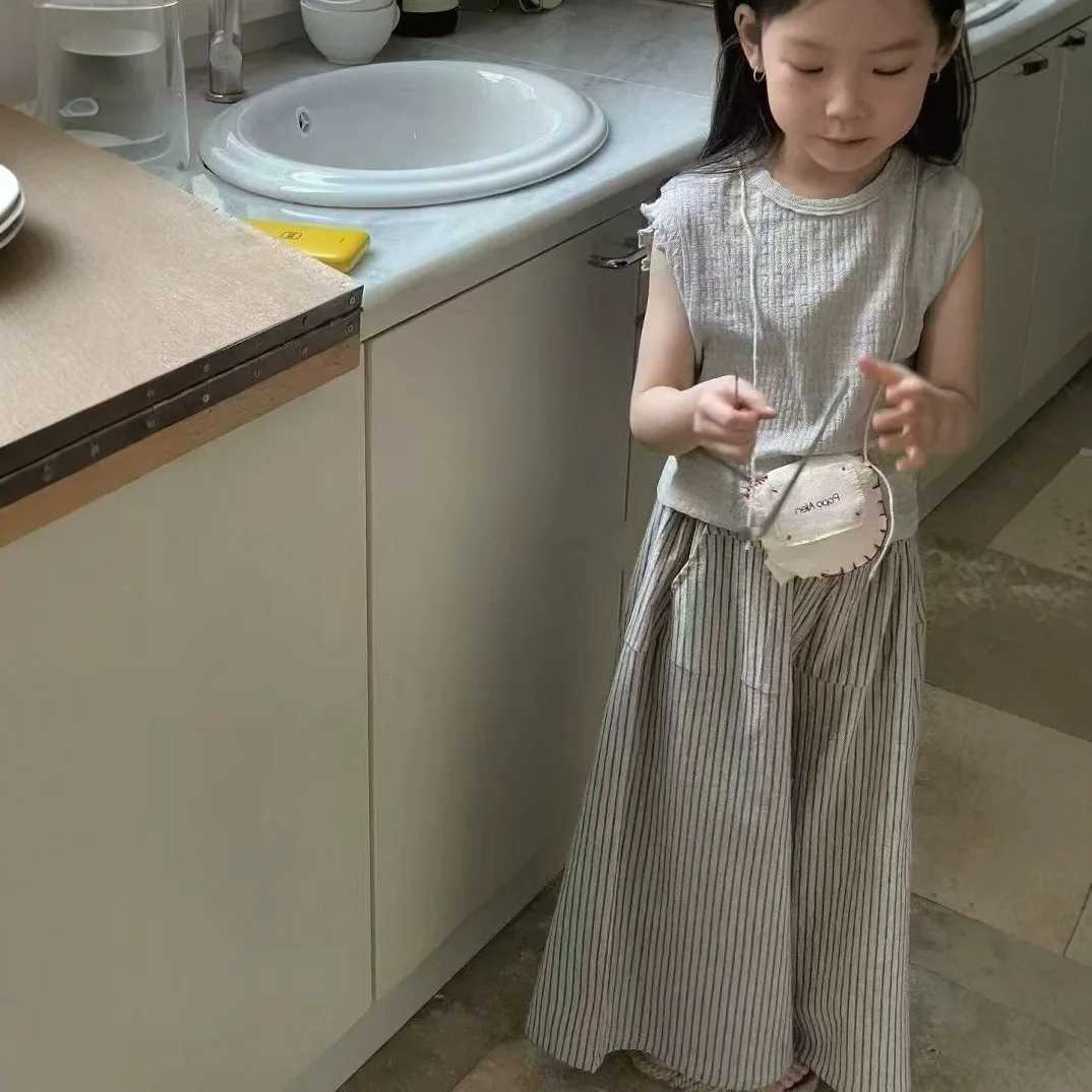Girls Spring Summer Set Japanese and Korean Style Veststriped Pants Mosquito Repellent Pants Fashionable Childrens Clothing C250913