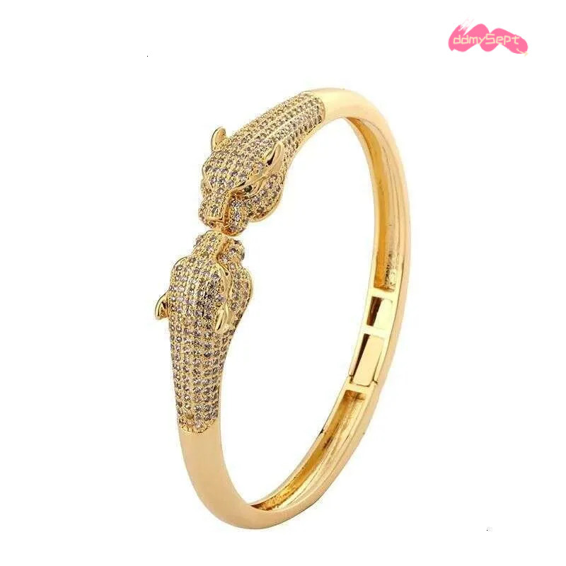 Leopard Print Open Cuff Bracelet - Gold Plated Hip Hop Bangle with Zircon Stones | Animal Jewelry for Women & Men ddmythur