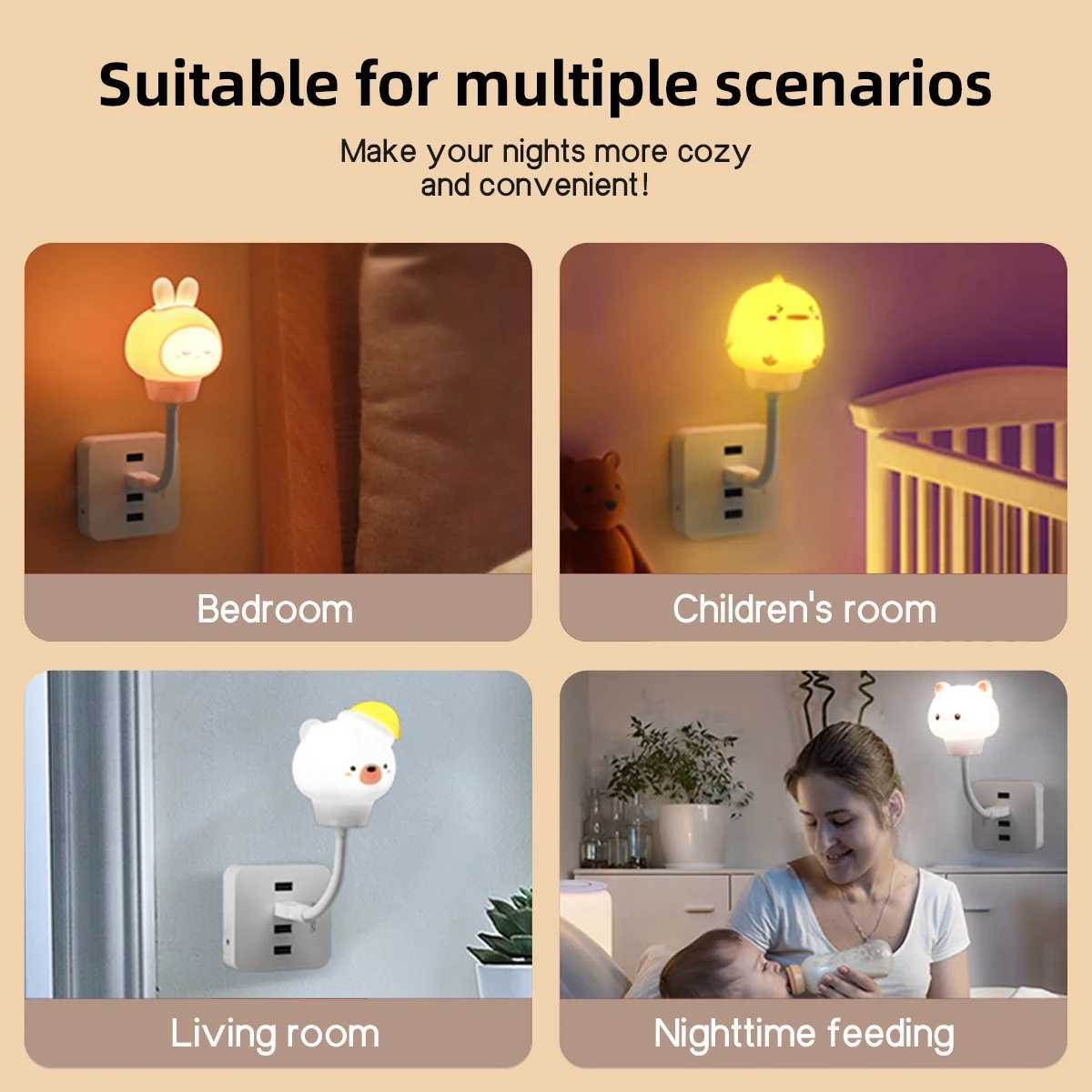 Cute Cartoon USB Night Light Little Duck Little Rabbit Little Bear Little Cat Le Baby Crib Decoration Remote Control Night Light C251122