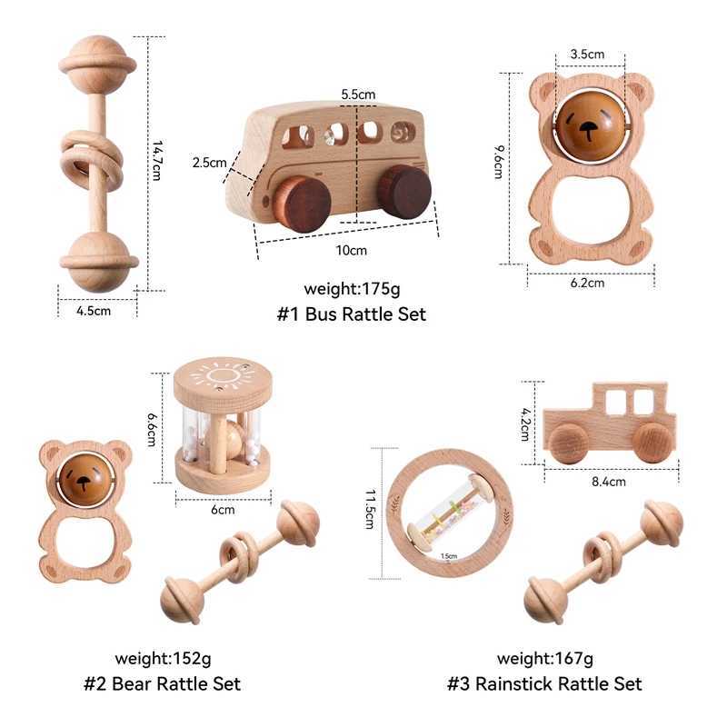 Baby Montessori Toys Beech Wooden Music Instrument Rattle Toys Baby Set for Newborn Bear Rattle Educational Toys Birthday Gift C250913