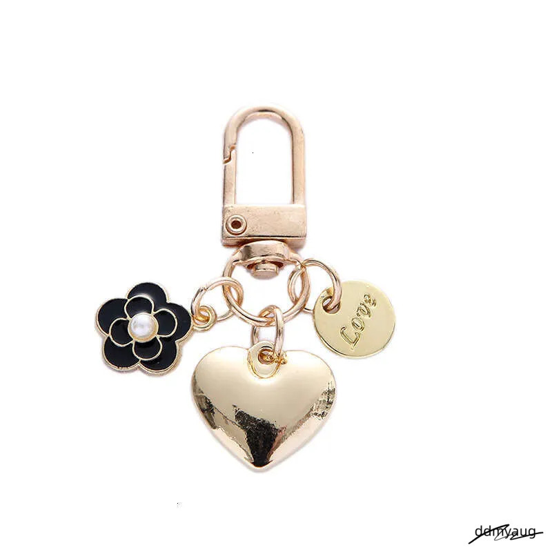 _Wholesale Adorable Alloy Heart Keychain - Pearl & Camellia Flower Charm With Letter Pendant, Cute Bag Accessory For Women (8Cm, 12G) ddmyAug