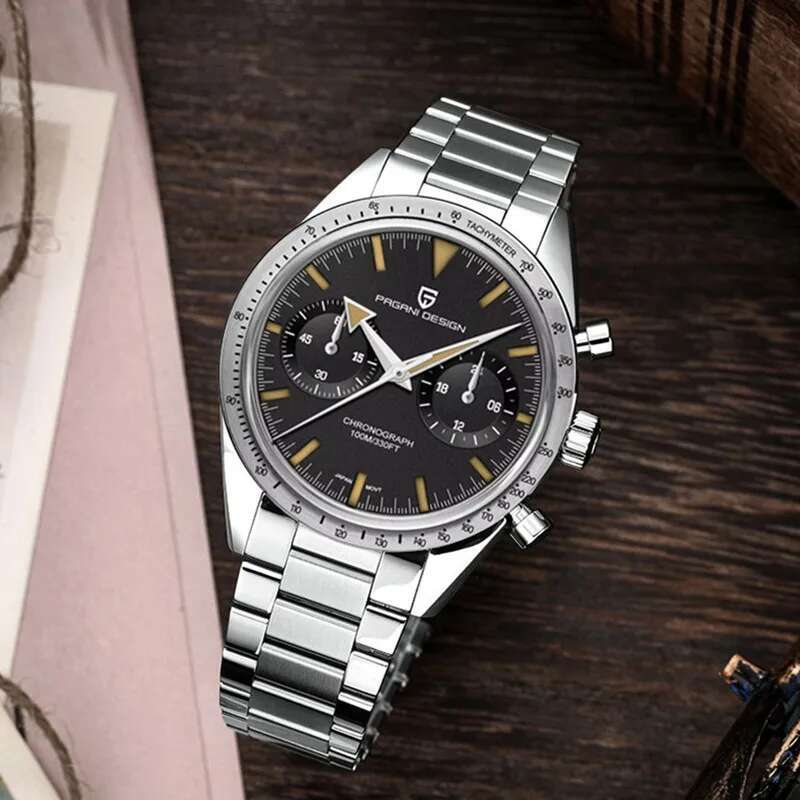 PAGANI DESIGN 2024 Mens watches Moon Quartz Watch men speed Sport waterproof Chronograph AR Sapphire VK64 Steel Retro Luminous