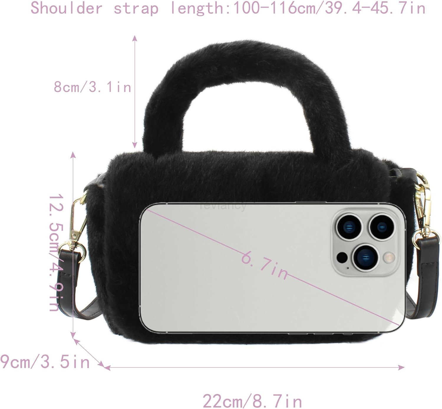 Women Faux Fur Winter Fashion Shoulder Bag Barrel Shape Drawstring Satchel PurseW250913