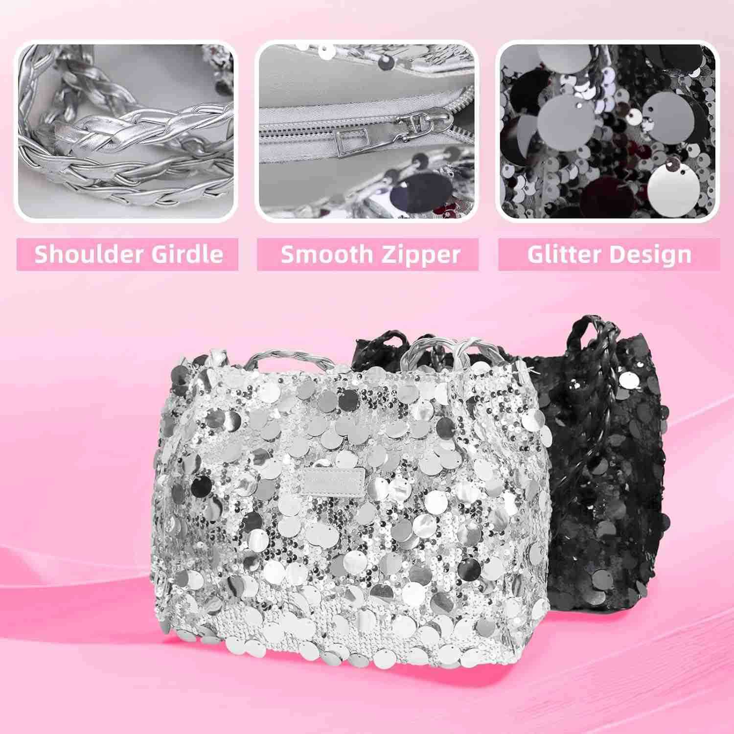 Sparkly Purses for Women Womens Totes Bags with Zipper and Leather Handle Trendy Glitter Purses for WomenW250913