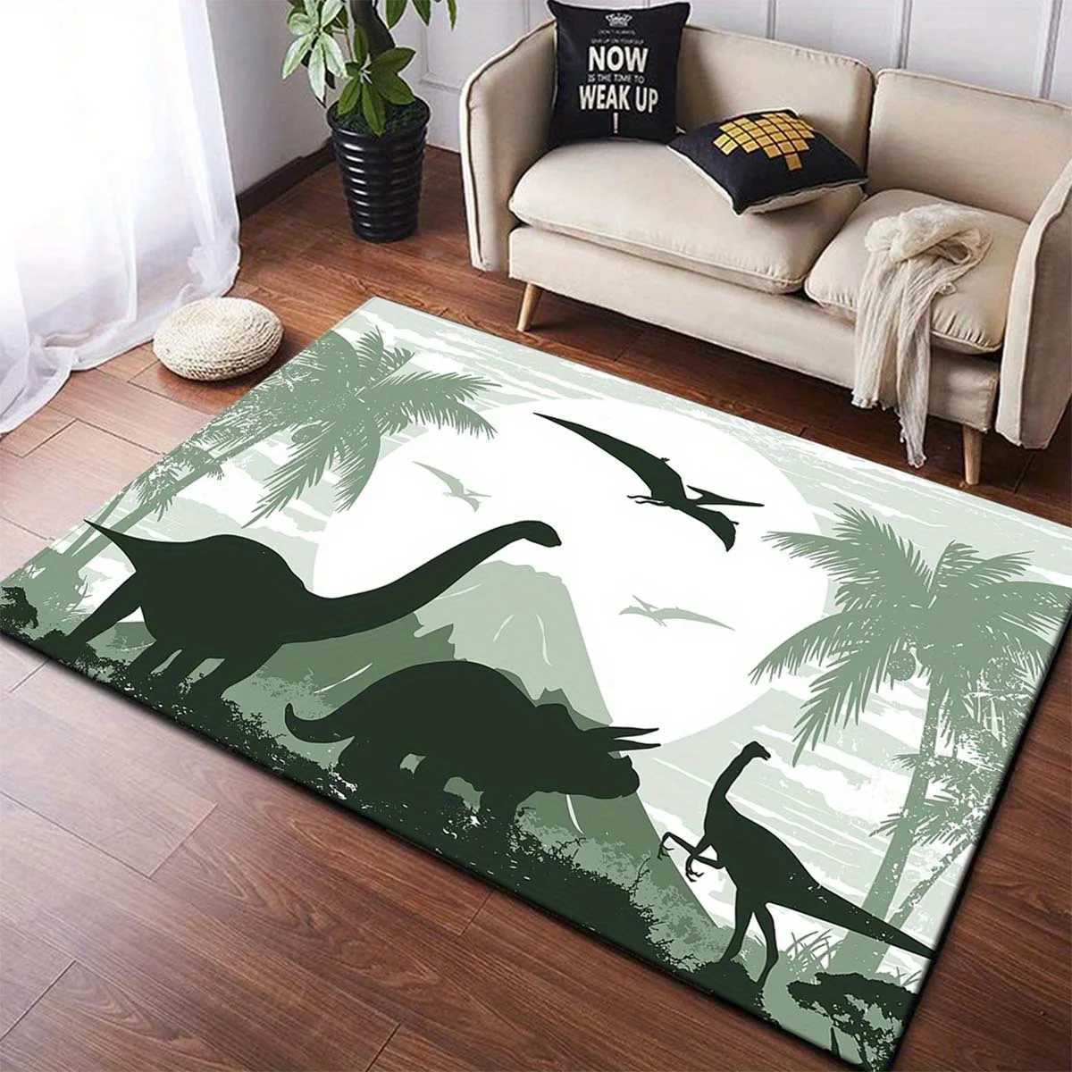 1pc Dinosaur Pattern Soft Floor Mat Floor mat Crystal Velvet Tropical Palm Tree Mountain Design NonSlip Durable Rug for C250913