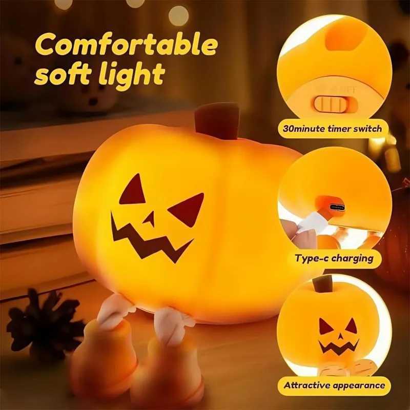 Halloween Pumpkin Night Lights Cute Soft Silicone Safe Lamp Decorations Timing Dimmable Bedside Decor Kids Baby Halloween Gifts C250913