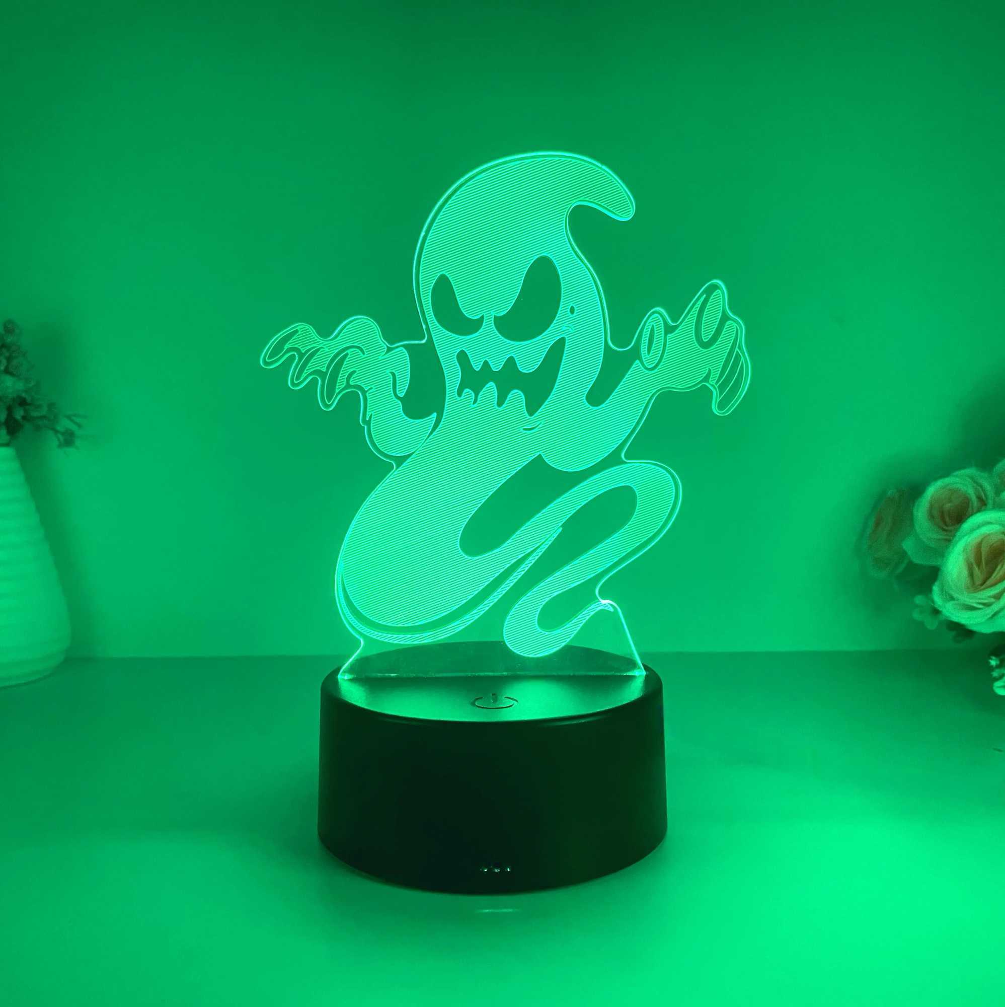 1pcs ghost pattern 3D nightlight USB interface Halloween atmosphere decoration nightlight holiday gift table light C250913