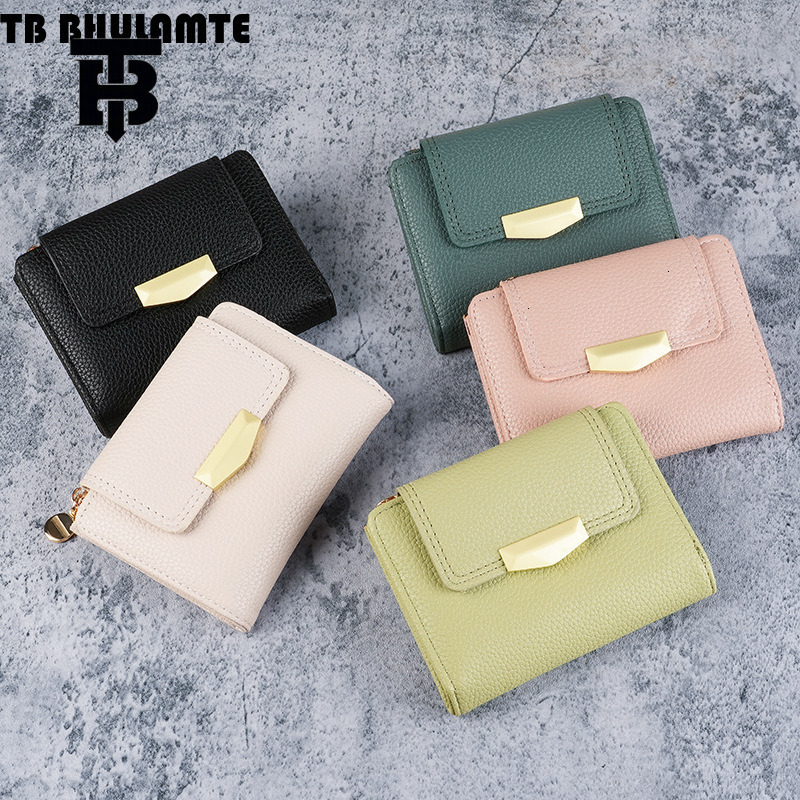 TB BHULAMTE Luxury Designer Bag Litchi Wallet Women's Short Wallet Women's Cardholder Wallet Integrated Wallet Women's High End Wallet