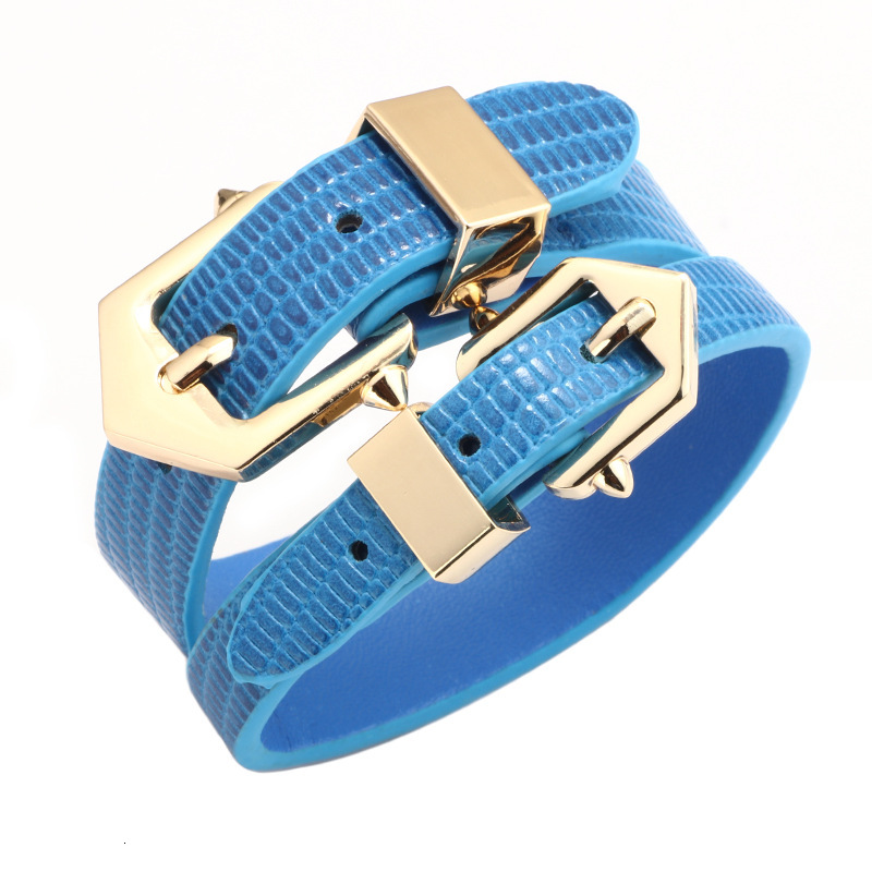TemuPU Snake Pattern Leather Bracelet Alloy Electroplated Double Buckle Head Women's Versatile Jewelry Hot-Selling Model ddmymoon