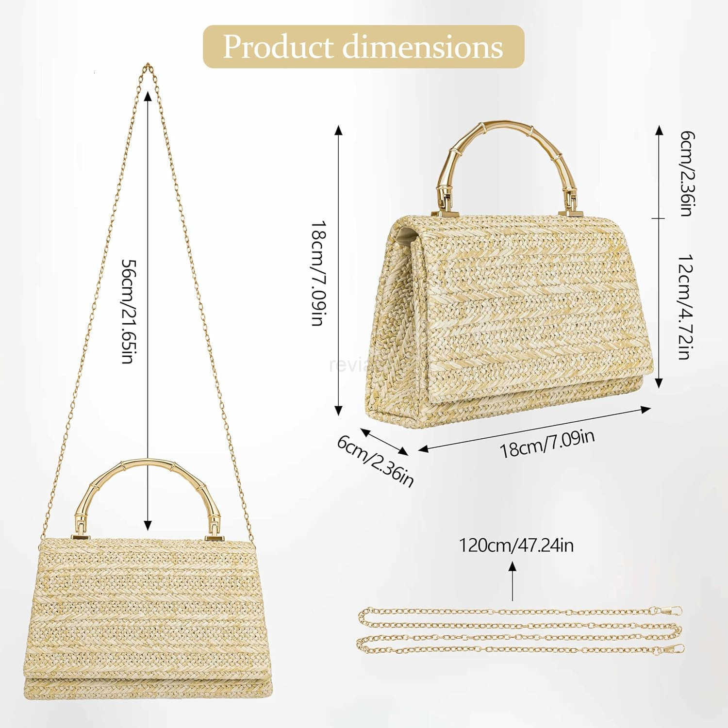 Straw Purses for Women Summer Woven TopHandle Evening Handbags wBamboo Handle Chain Strap Small Boho Beach Clutch Crossbody Party Bags for Wedding Coc