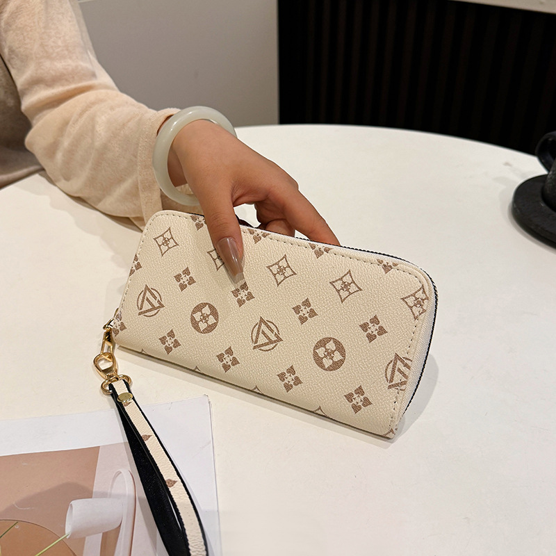 Large capacity printed design wallet new arrivals fashionable and versatile hand-held coin purse with multiple card slots white brown coffee