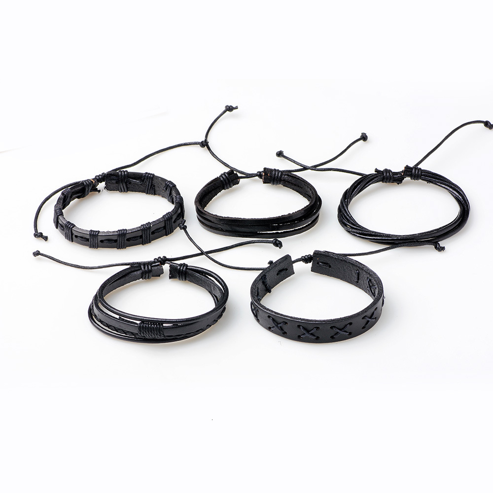 Hot Sale Five-Piece Genuine Leather Bracelet Set Men's Jewelry Accessories ddmymoon