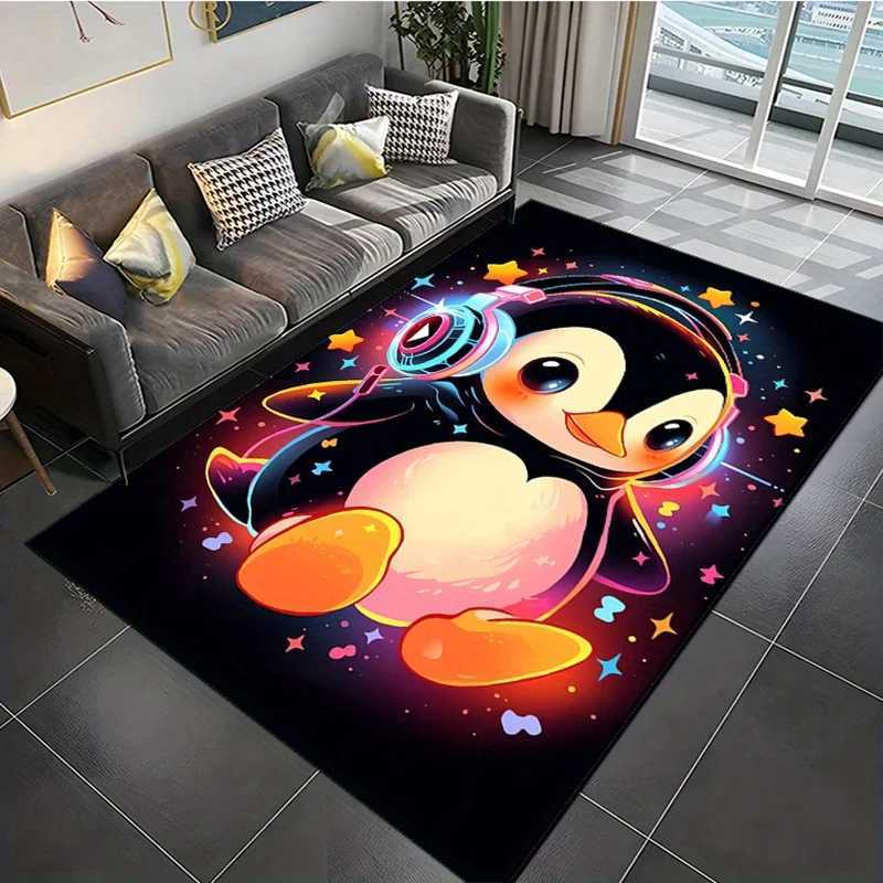 Dancing Penguin Rug with Headphones Cool Design for Teenagers Room Decorative Rugs dancingpenguinrug C250913