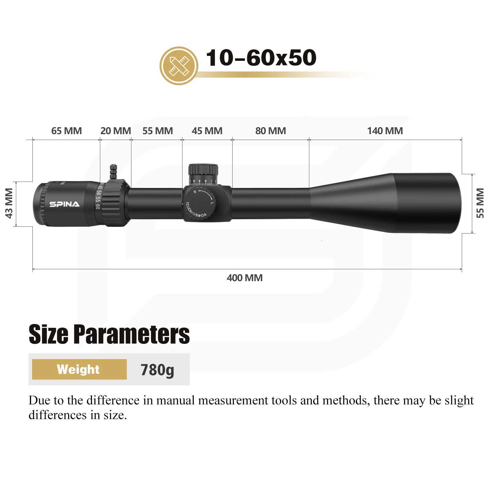 SPINA OPTICS HD 060x50 PCPCarbine Rifle Scope Hunting Turrets Lock Reset Side parallax Adj Sight Fit308556 762etcW250913