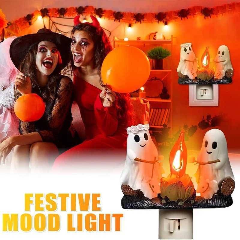 Ghost Campfire Flickering Night Light Euusuk Plug Faux Campfire 3d Led Night Light Into Wall Home Decoration Halloween Gifts C250913
