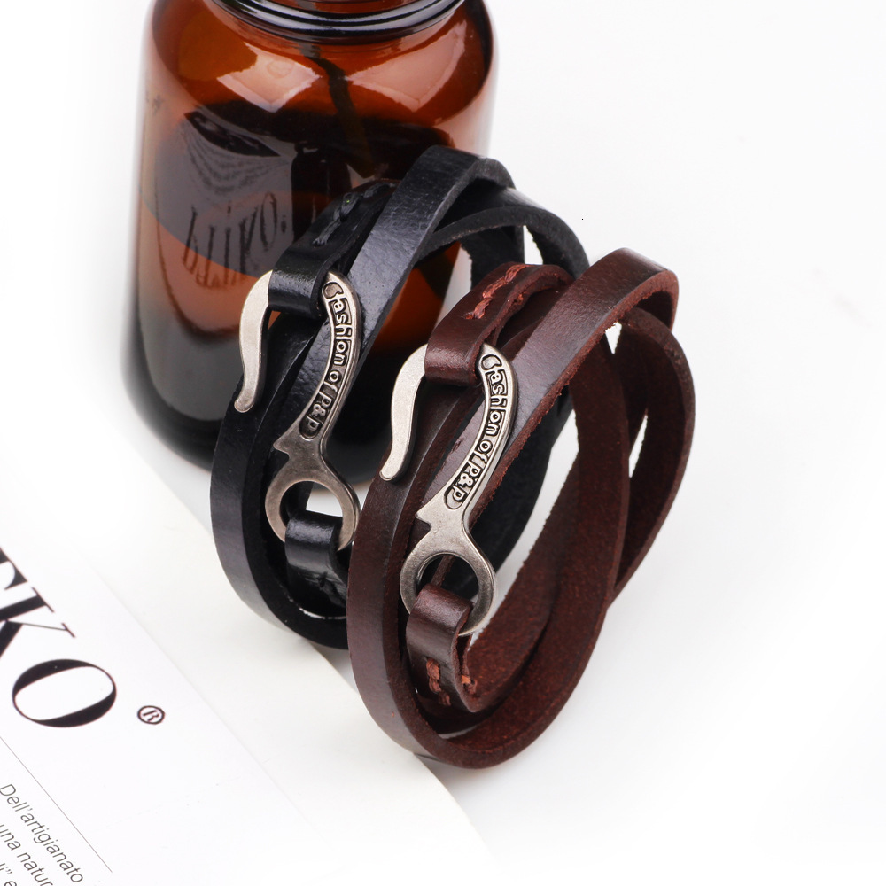 Japanese Korean Style Personality Hook Multi-layer Trendy Jewelry for Men and Women Couples Multi-circle Leather Rope Bracelet ddmymoon