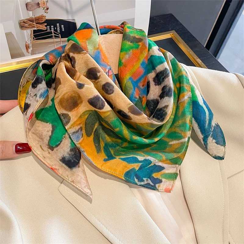 DesignerFloralSquare65cmNeckerchiWenRealSilkScarfLuxuryCottonShawl2025PrintFaHijabBandanaband G250912