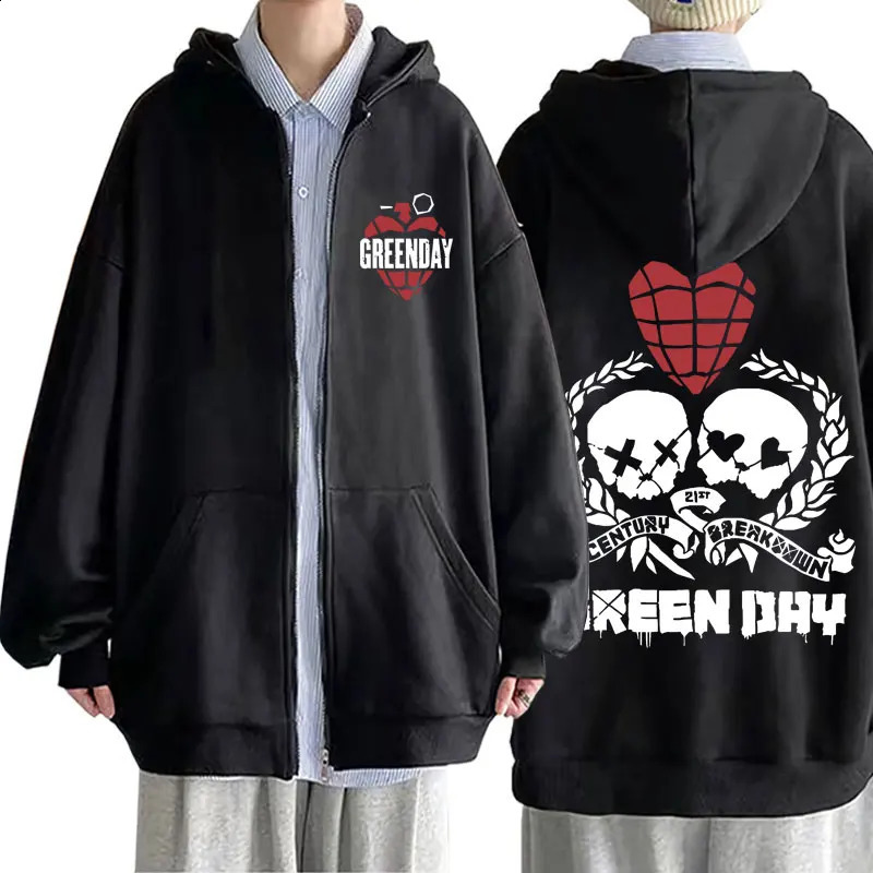 Rare Punk Band Green Day World Tour Zipper Hoodie Men Women Vintage Oversized Zip Up Jacket Coat Male Gothic Rock Zip Up Hoodies 250912