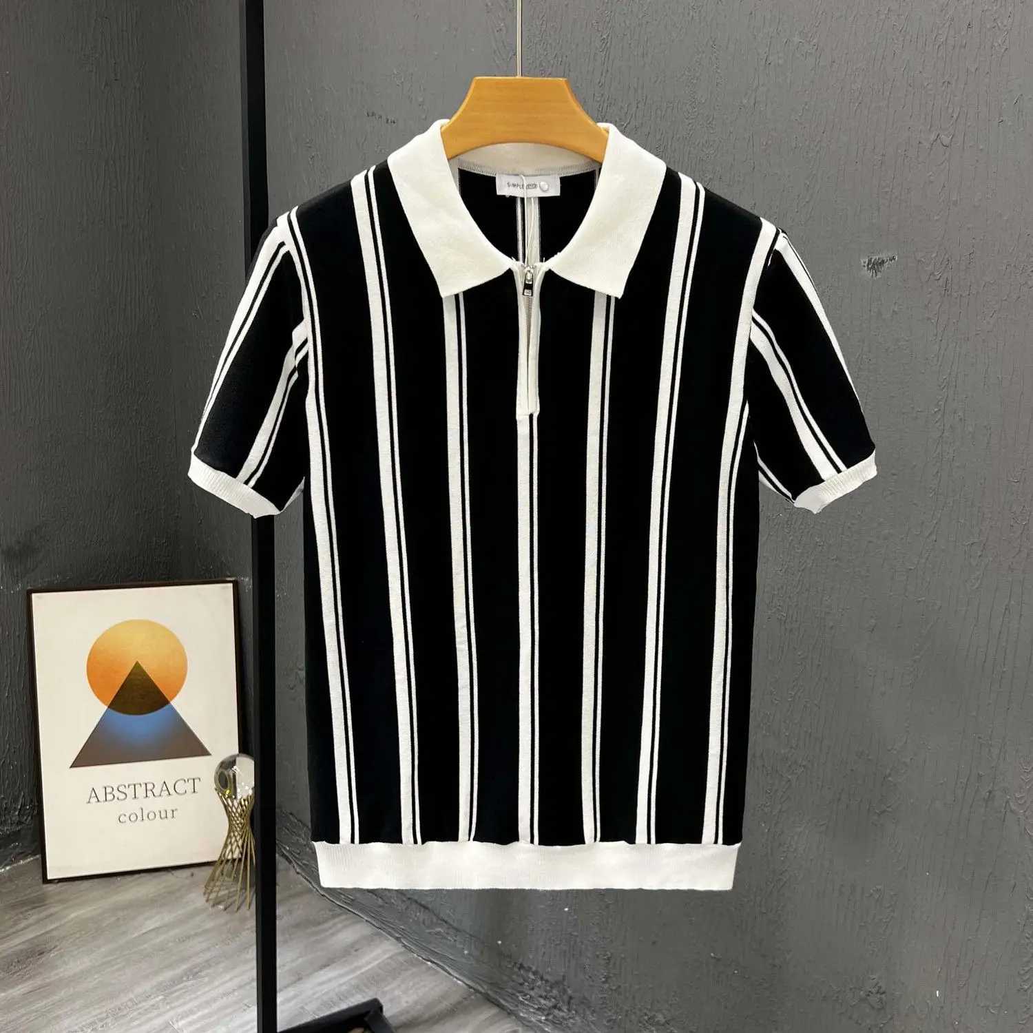 Mens Clothing Shirt Summer Short Sleeve Korean Style Slim Fit Solid Color Casual Trendy Versatile Striped Casual Z250912