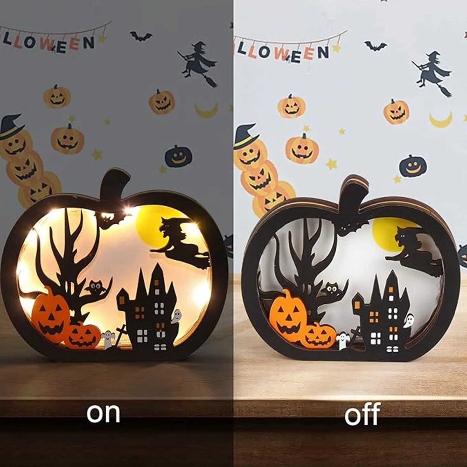 Halloween Theme Pumpkin Wooden Table Lamp with LED Lights Terrifying Party Room Decoration Holiday Unique Gift for Friend C250913