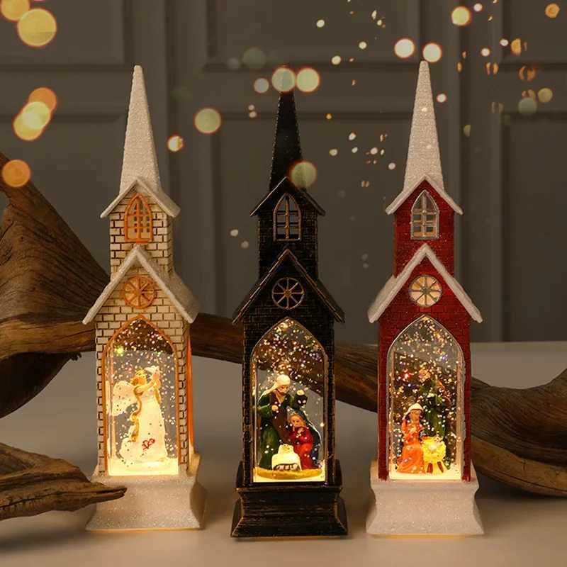 New LED Christmas lighting gliter Jesuit Church shaped small wind lamp tabletop decor angel christmas decorations for home C251122