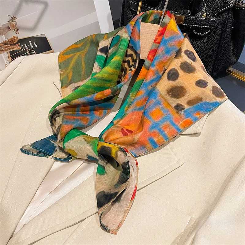 DesignerFloralSquare65cmNeckerchiWenRealSilkScarfLuxuryCottonShawl2025PrintFaHijabBandanaband G250912
