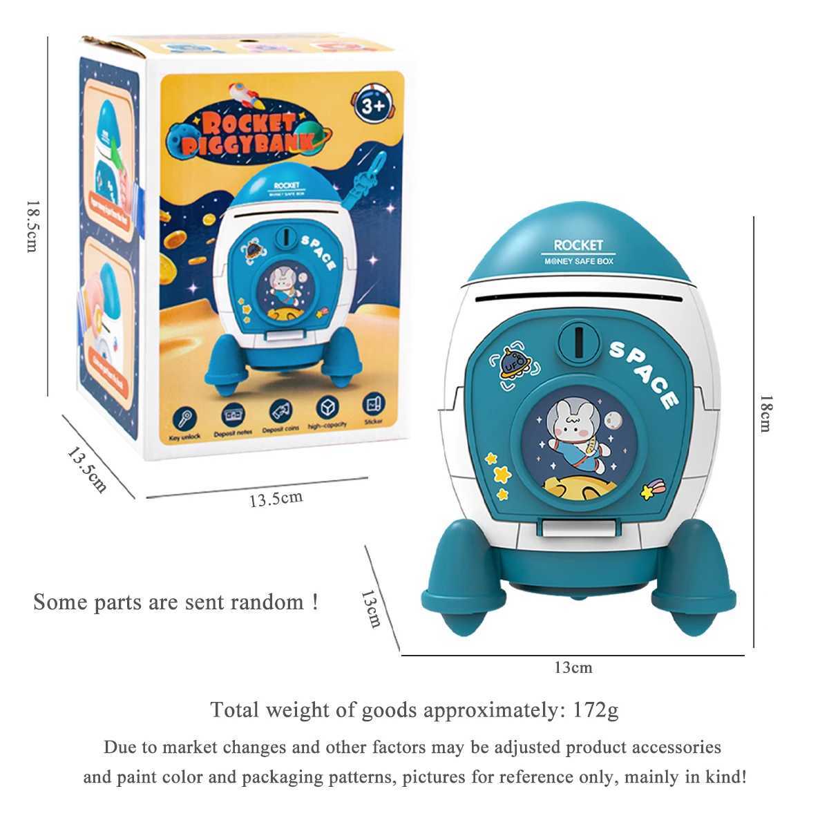 Piggy Bank Toys Rocket Spacecraft Large Capacity Key Unlocking Puzzle Toy 3 Color could be Chosen Gifts for 3 Boys and Girls C250913
