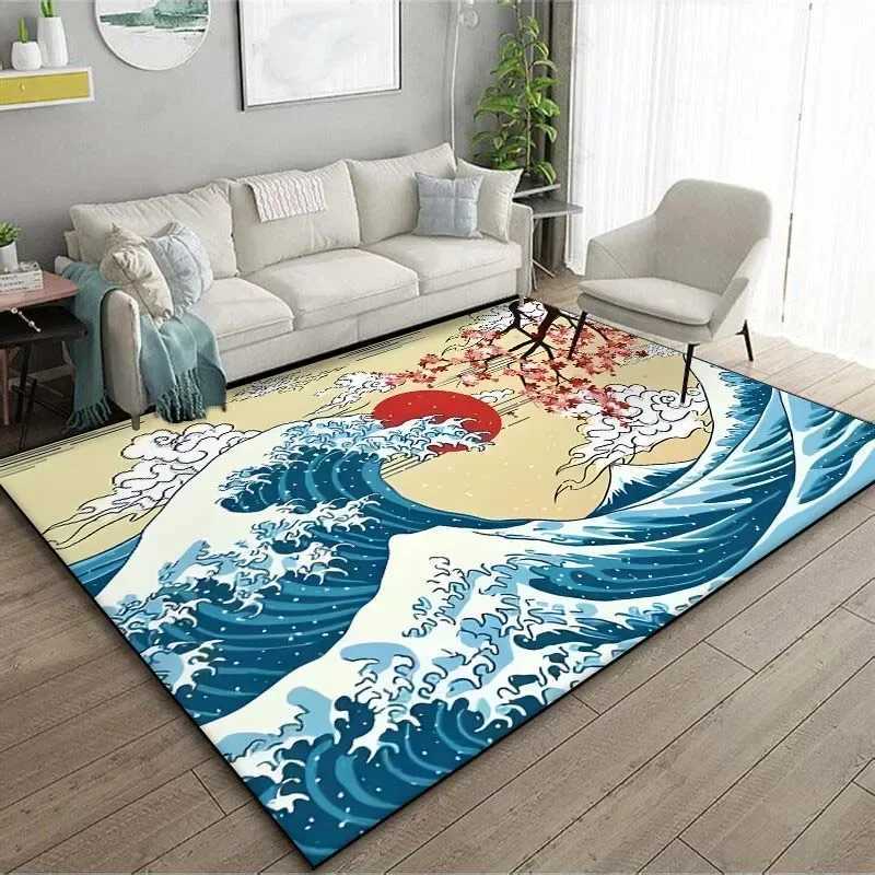 Japanese Art Kanagawa Waves Carpet for Living Room Home Decor Large Area Rug Bedroom Floor Rug Nonslip Easy Washable Mat C250913