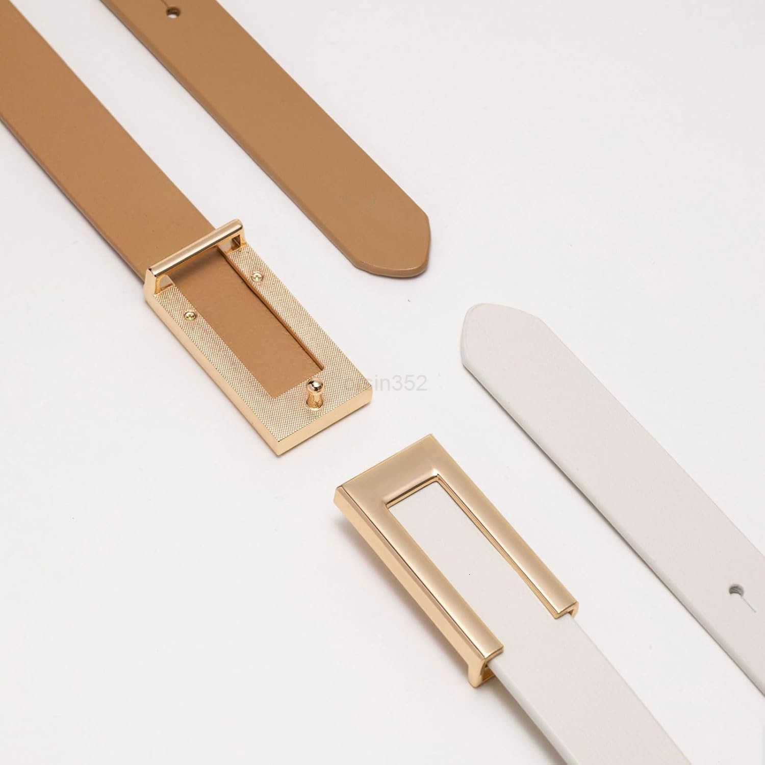 Womens Leather Belt Skinny Waist Belt for Dresses Jeans Pants with Gold BuckleW250913