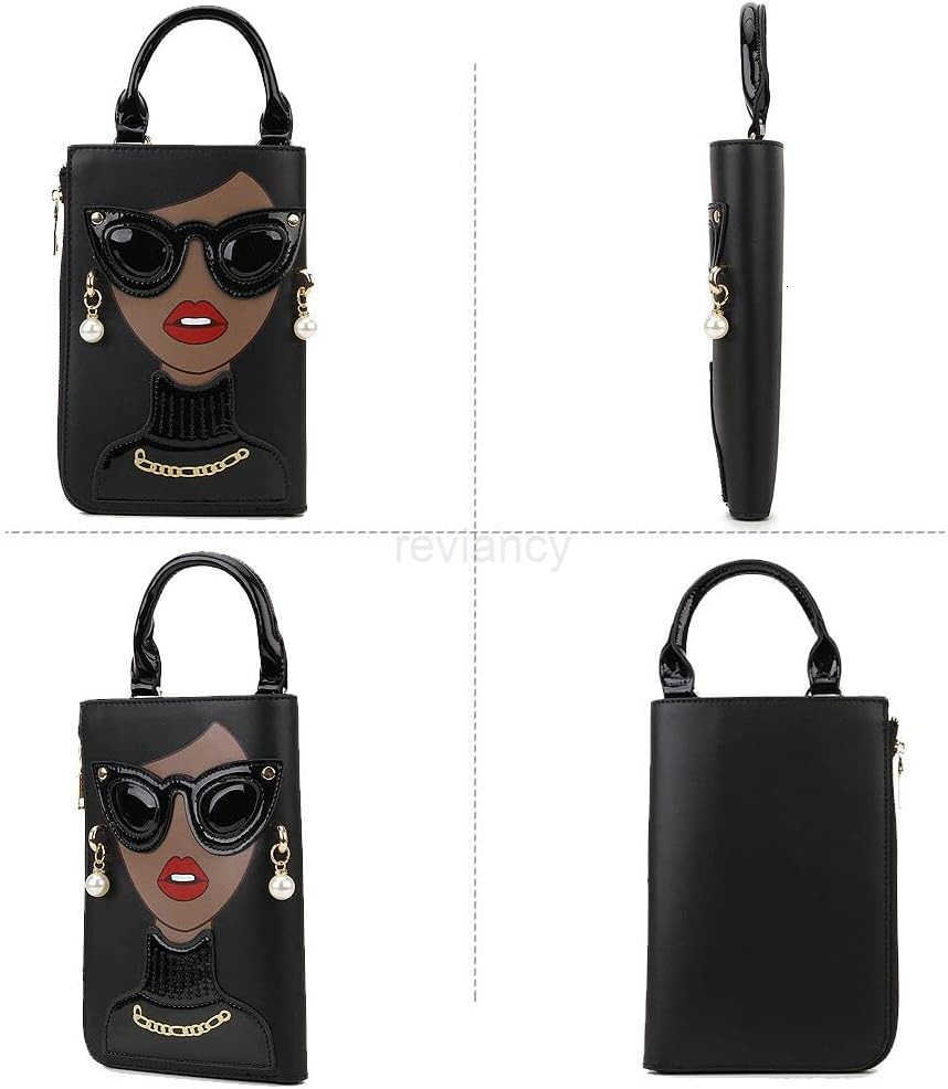 Women Novelty Lady Face Shoulder Bags Funky PU Leather Top Handle Satchel Handbags Clutch Purse for WomenW250913
