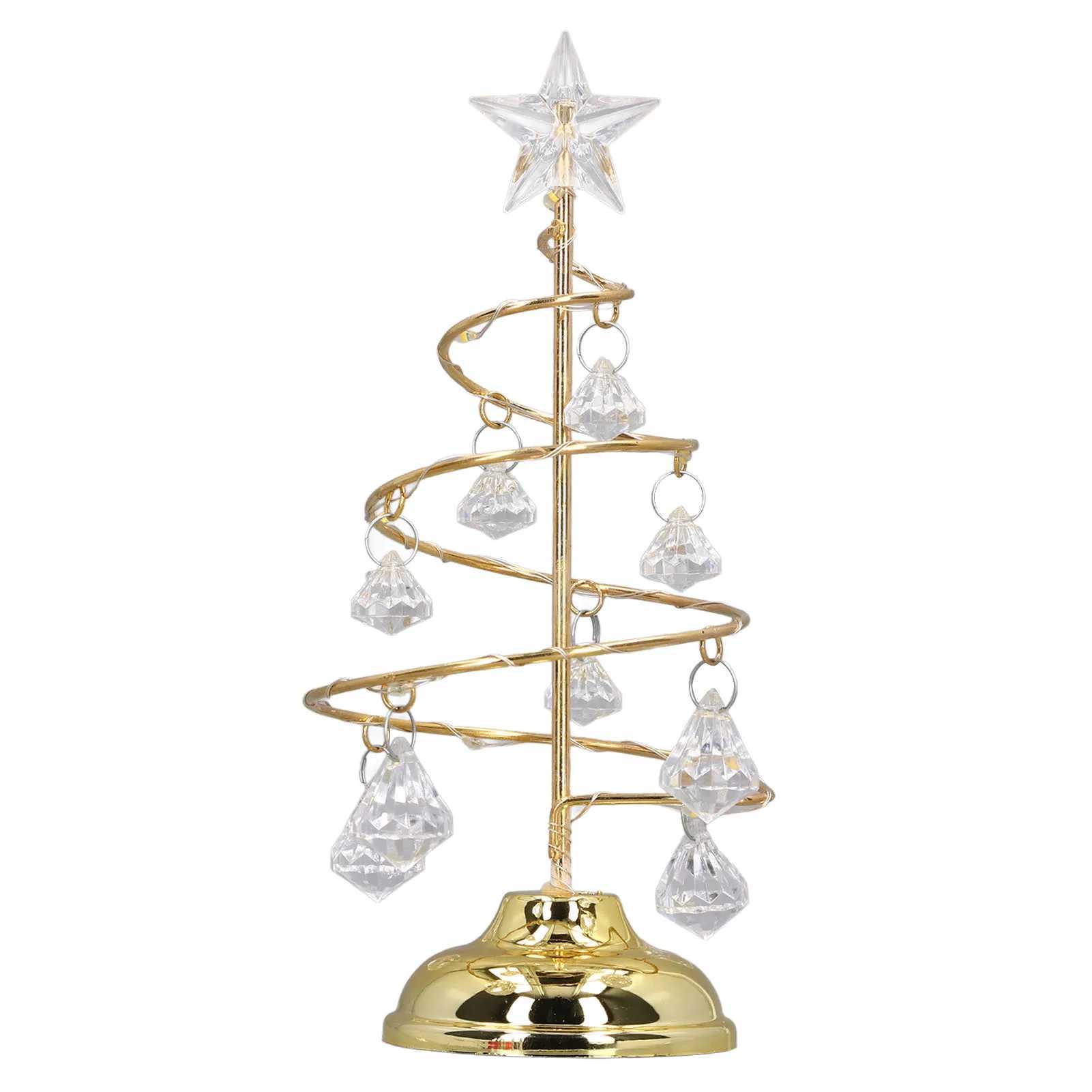 LED Christmas Tree Lamp Small Crystal Decorative Iron Tree Night Light Ornament for Gift Golden Warm Light C251122