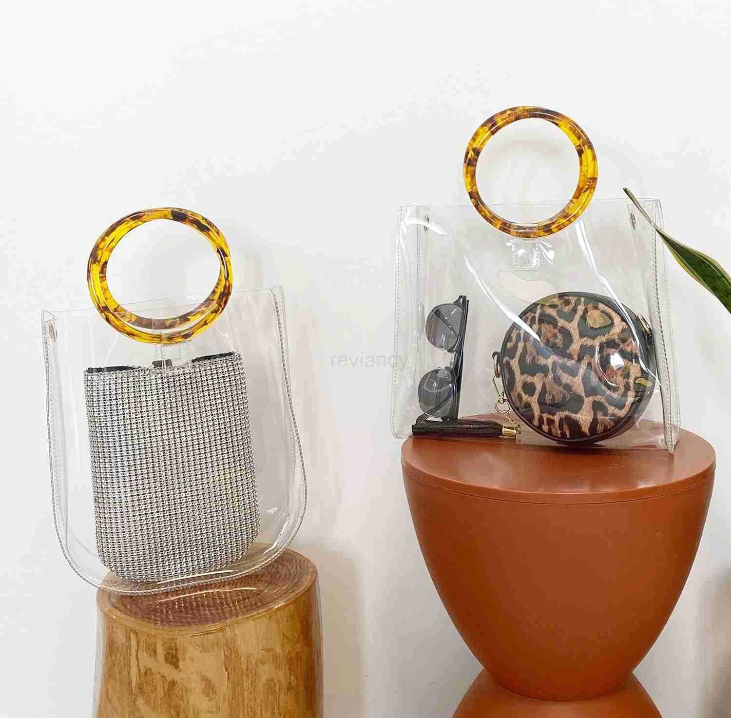 Handle Clear Handbag Women PVC Tote tortoiseshell Top Handle BagW250913