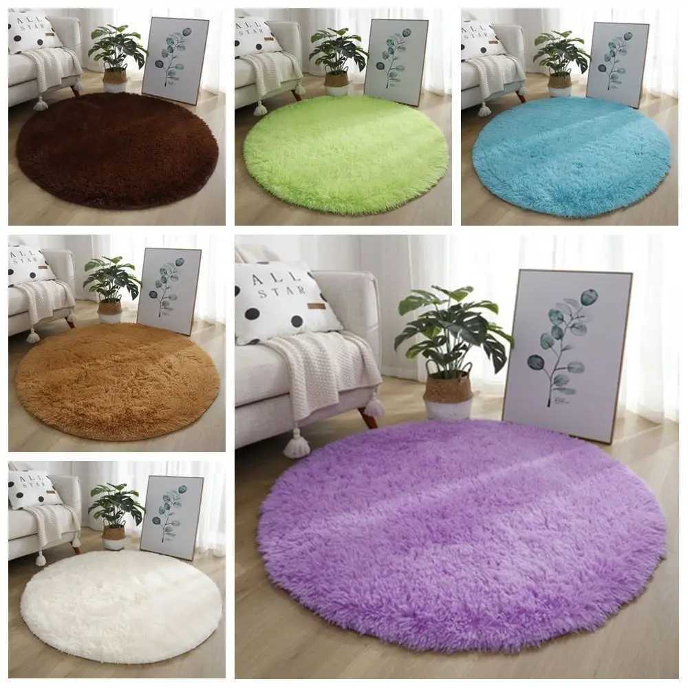 New Soft Plush Living Room Rugs Non Slip 40cm Furry Carpet Solid Color Thickened Round Carpet For Living Room Home Decor Bedroom C250913