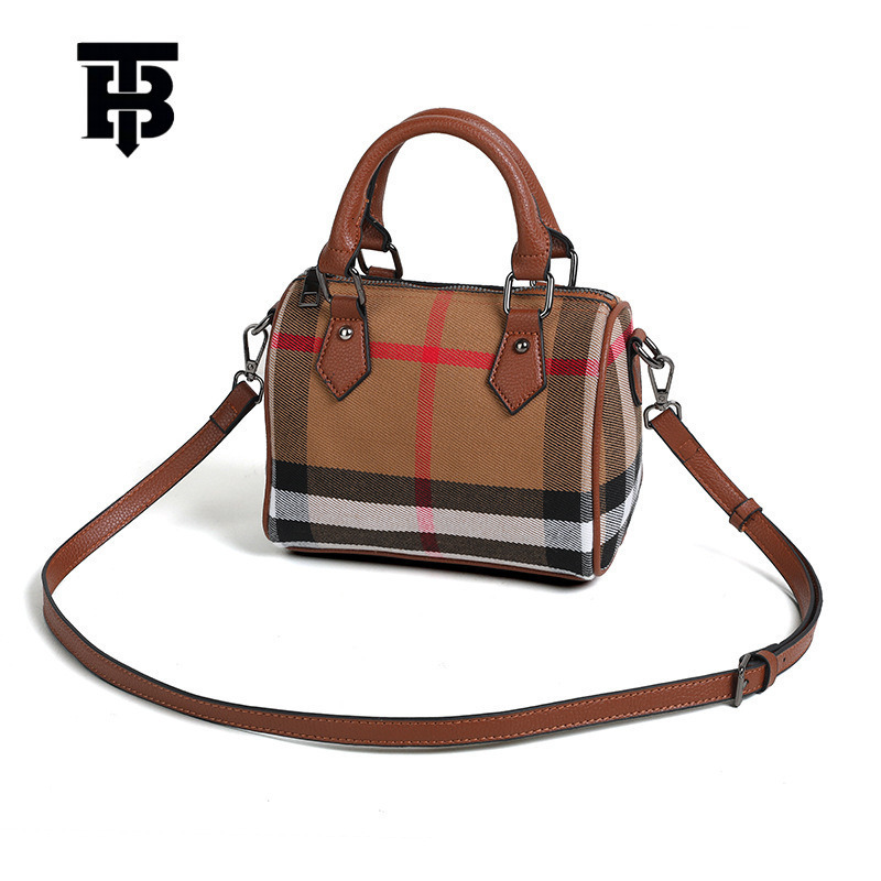 TB BHULAMTE Designer Bag Canvas Luxury bag Plaid Genuine Leather Boston Pillow Bag Handbag Stylish Single Shoulder Crossbody Women's Bag Portable
