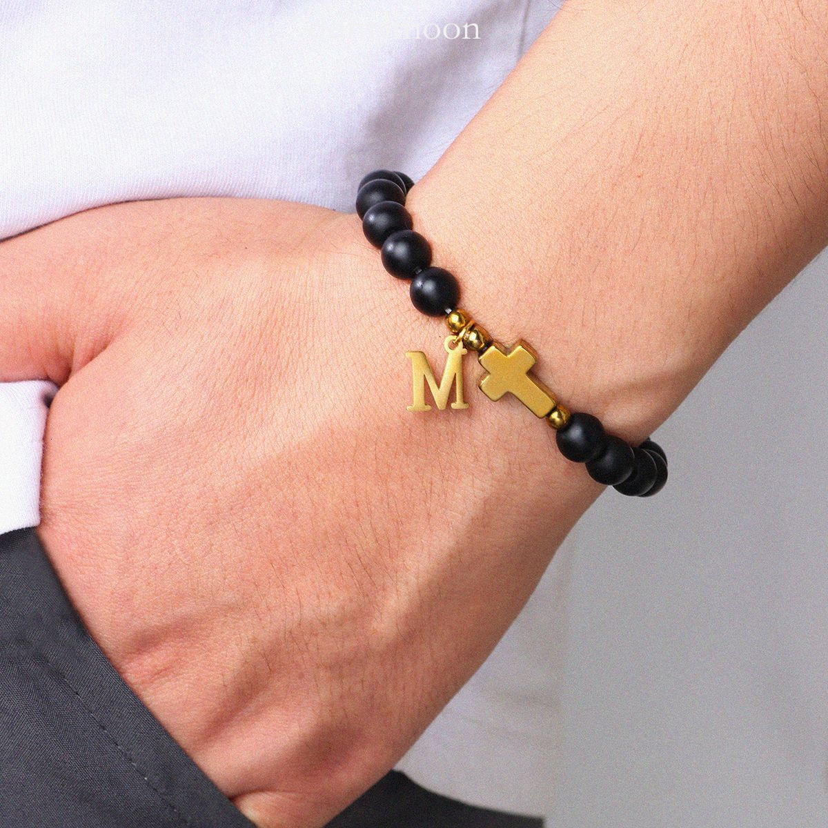 New Hot-Selling 8mm Turquoise Cross Stone Weathered Agate Gift Buddhist Bead Bracelet ddmymoon