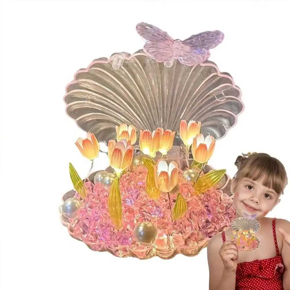 Excluding Gift Bags Tulip Night Light Plastic Handmade DIY LED Decorative Nights Lamp 9 Flowers Mirror Light for Birthday Gifts C250913