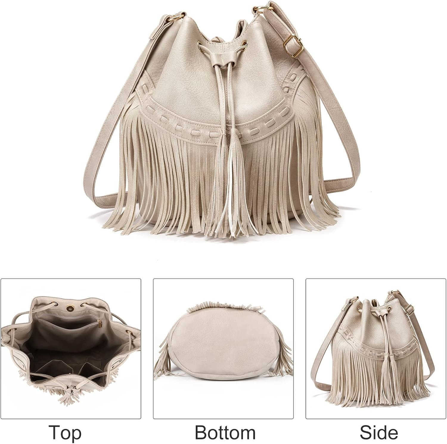 Bags for Women Crossbody Fringe Purses with Drawstring Ladies Tassel Hobo and Shoulder HandbagsW250913