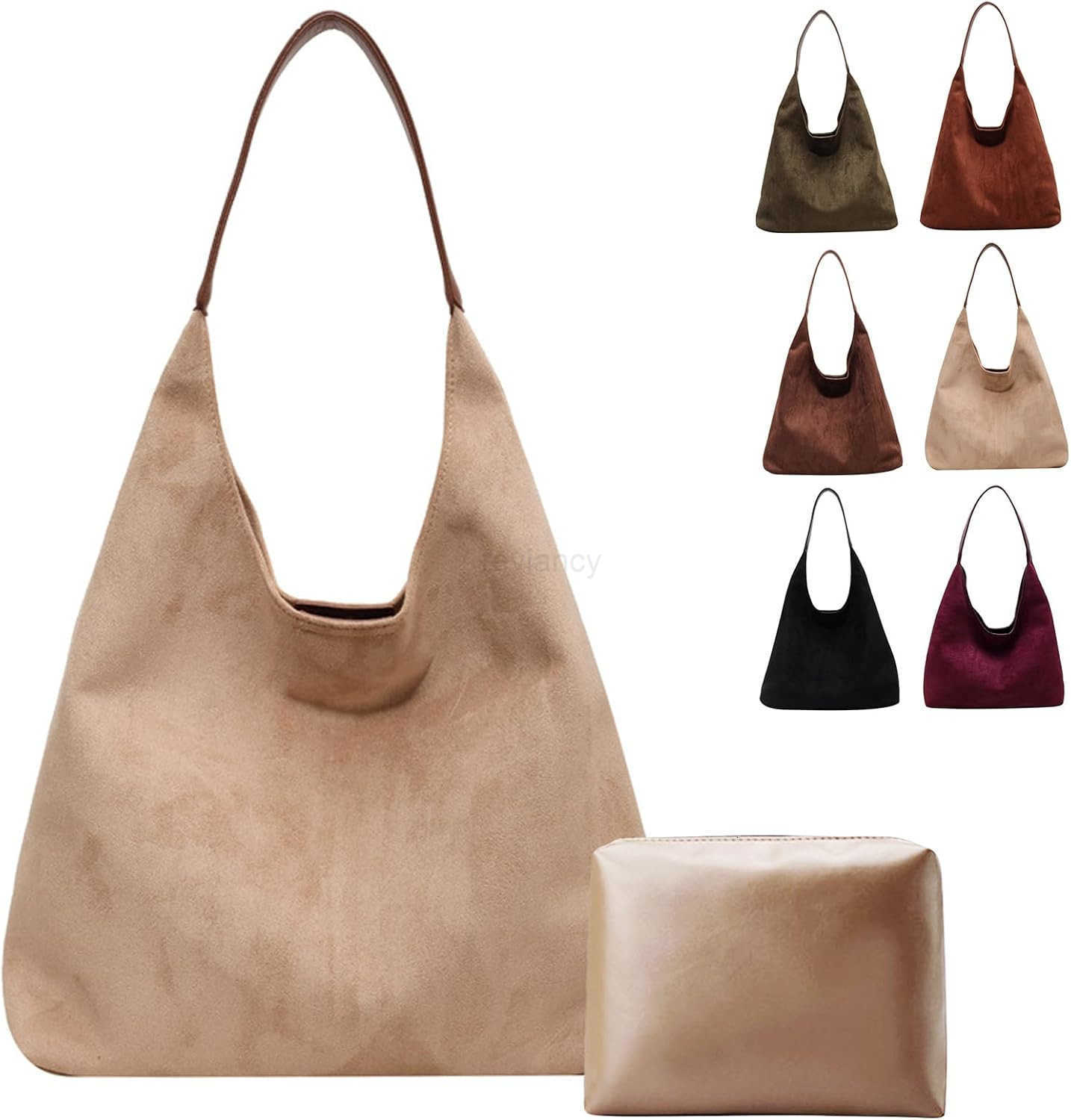 Suede Tote Bag for WomenHobo Tote Bags SetLarge Capacity Top Handle Handbag Slouchy Shoulder BagBurgundy PursePremium Faux Suede MaterialW250913