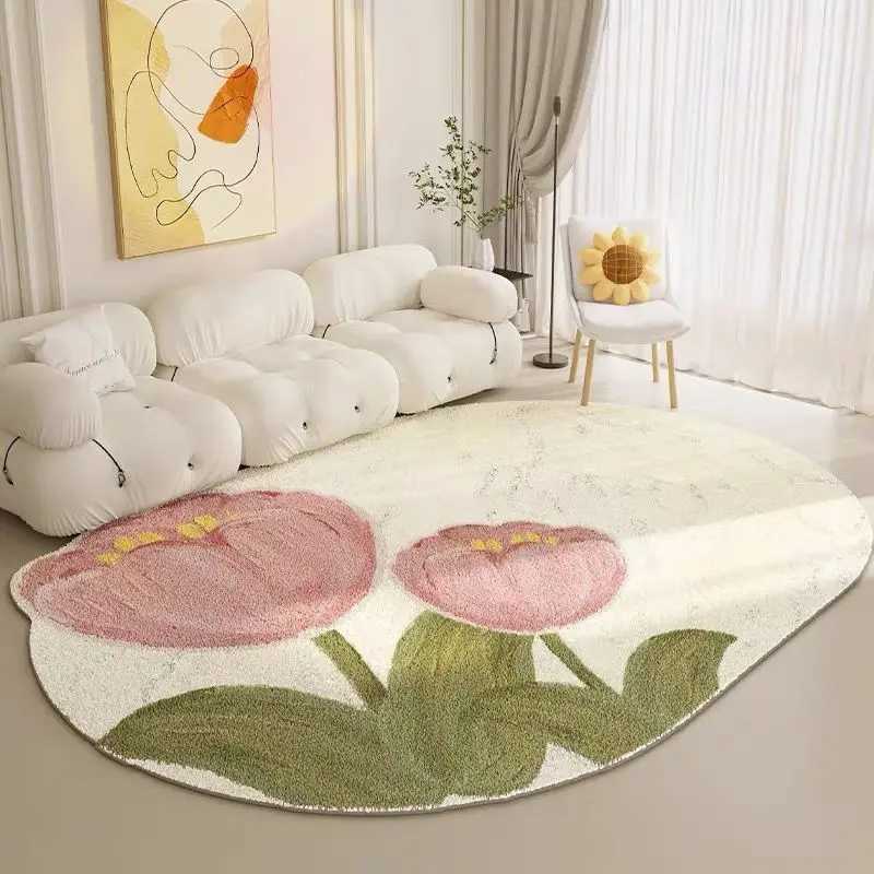 Ins Fresh Style Carpets for Living Room Fluffy Soft Bedroom Decor Flower Carpet Irregular Shape Plush Rug Home Thicken Study Mat C250913