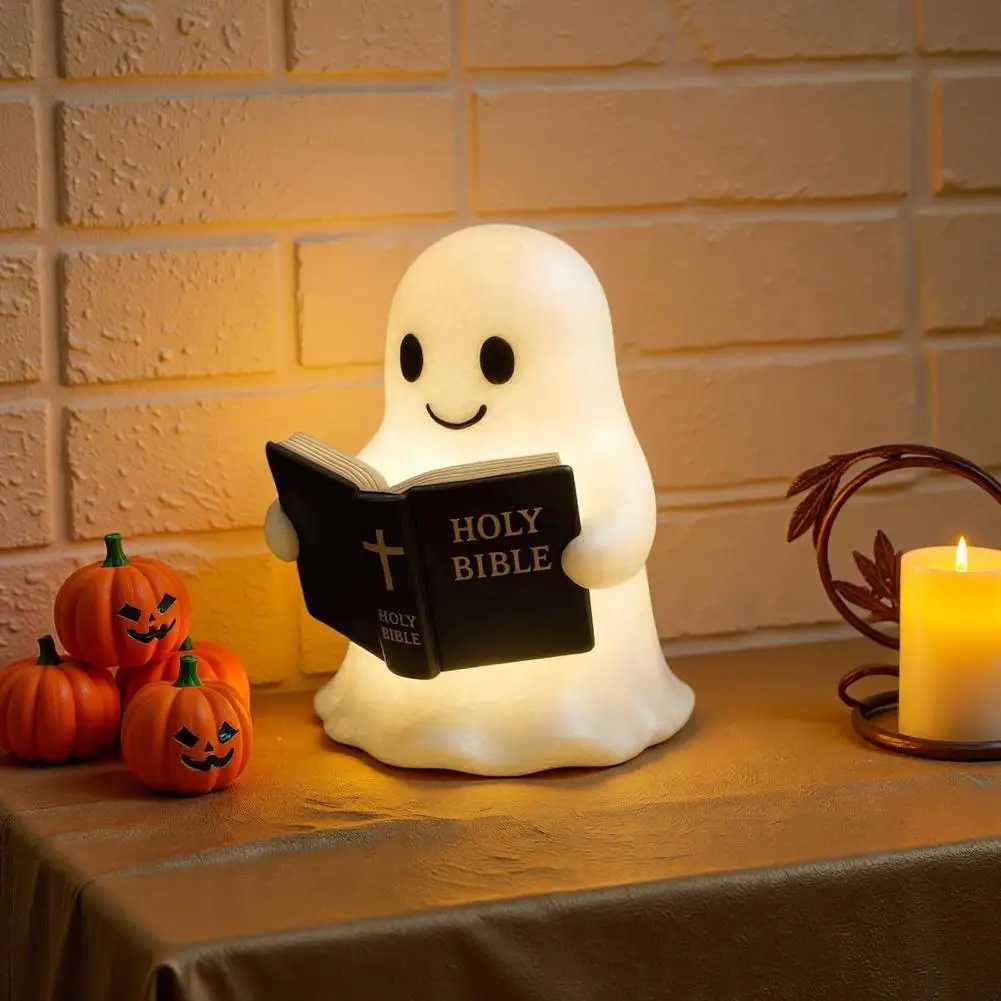 Ghost Light for Home Decor Spooky Ghost Bible Lamp 3d Resin Night Light Figurine for Halloween Decor Cute Ghost for Bedroom C251122