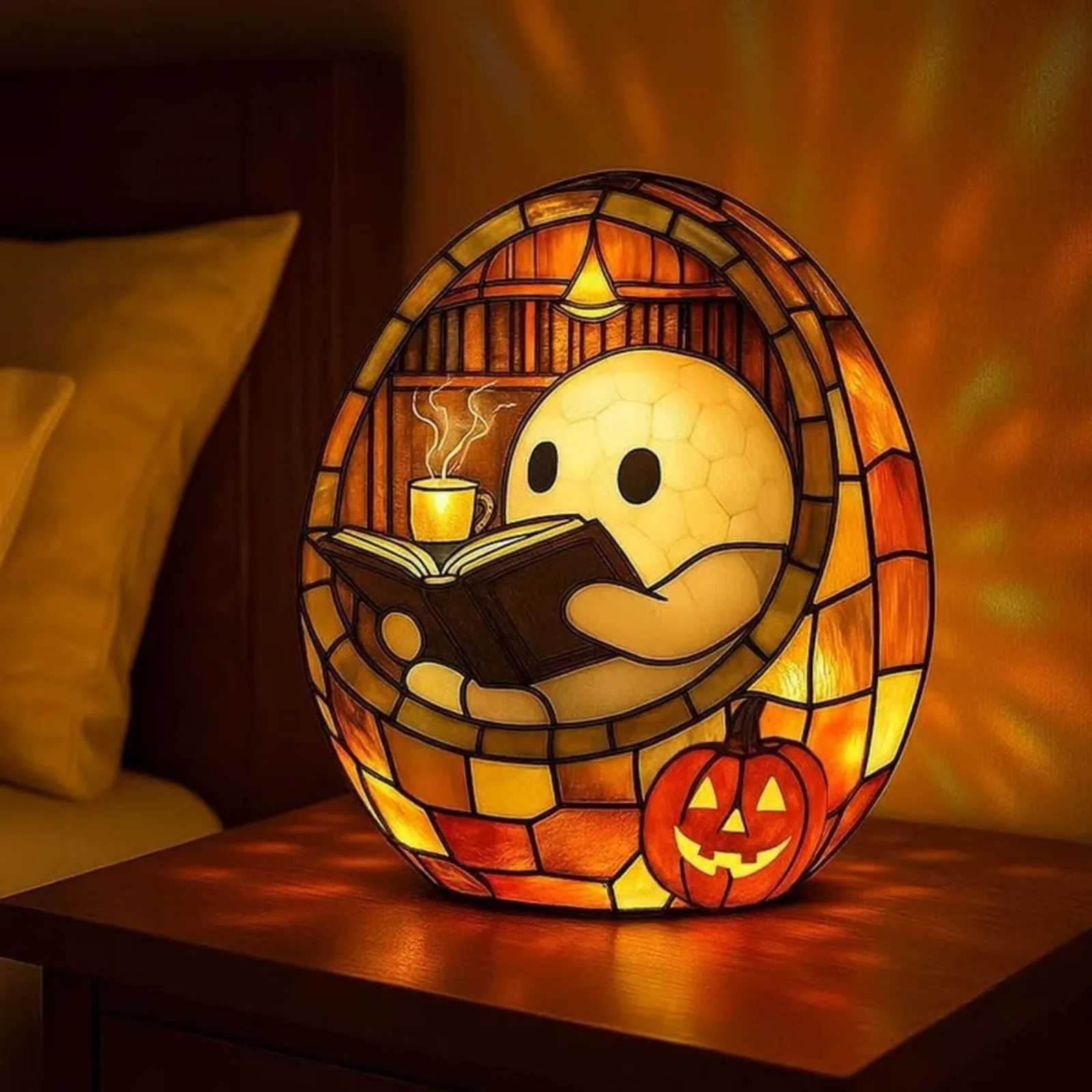 Handmade Halloween Ghost Reading Book Table Light Flickering Nightlight For Readers Book Lover Adorable Holiday Home Decor C250913