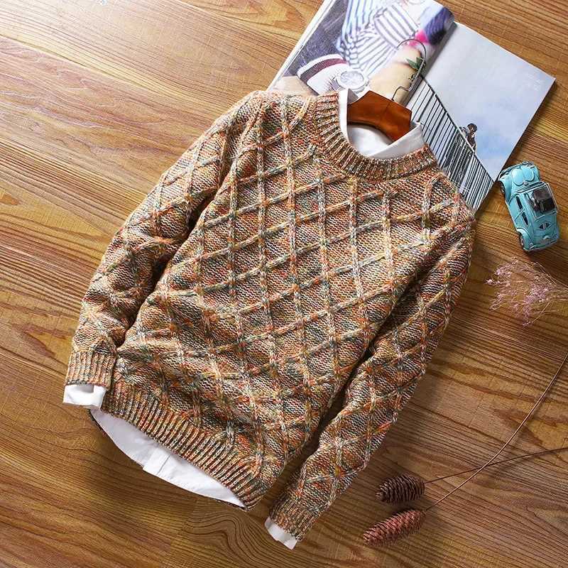 New Mens Sweaters Winter Male Round Neck Pullover Knitwear Sweater Men Casual Wool Slim Pullovers Diamondshaped Korean Style W250913
