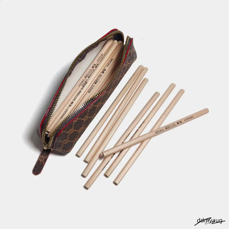 Wholesale Simple Printed Pattern Brown Classic Vintage Leather Case Large Capacity Pencil Bag Bun Style 250818 ddmyAug