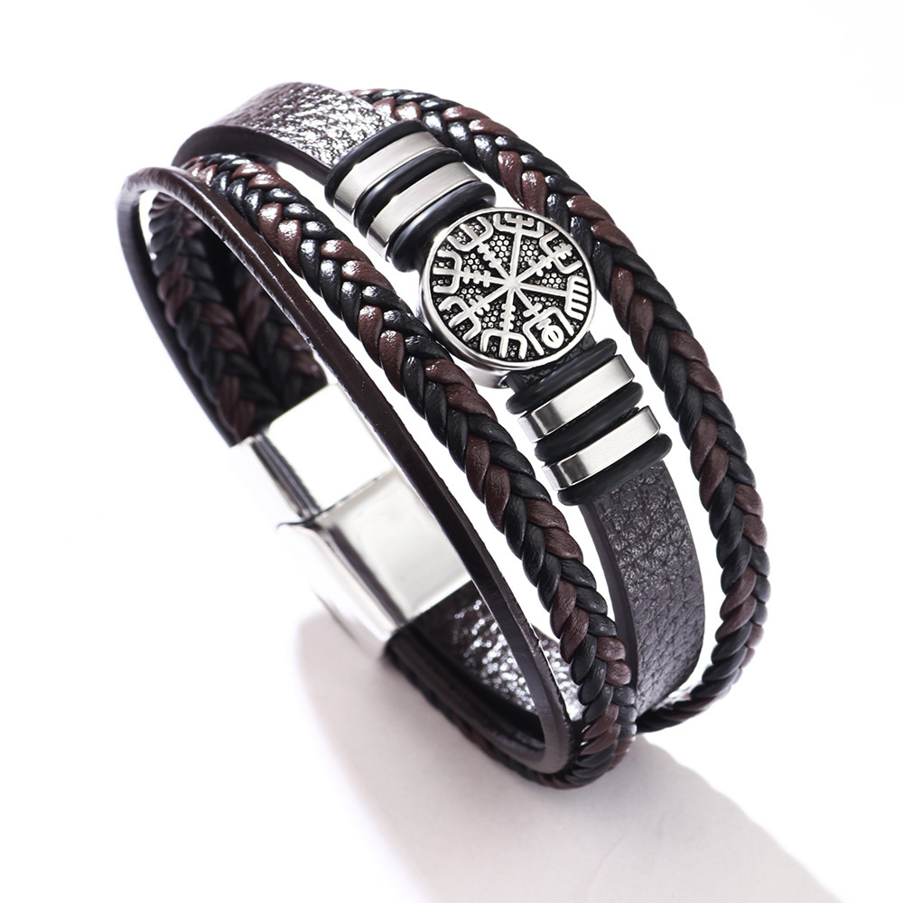 Woven Leather Rope Punk Style Multi-layer Men's Fashion Trend Compass Personality Bracelet ddmymoon