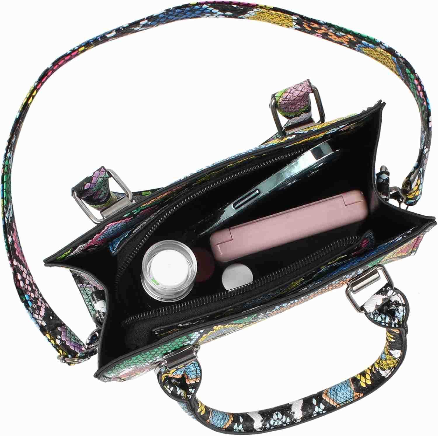 Women Mini Top Handle Bag Snakeskin Print Leather Crossbody Shoulder Bag Zipper Satchel PurseW250913