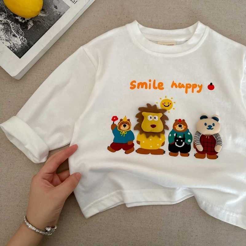 Boys and Girls Pure Cotton Long Sleeve Tops 2025 Spring and Autumn Children's Cartoon Print T-Shirts Versatile Casual Base Shirt